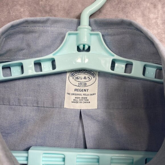 Brooks Brothers Regent Button Dress Shirt Mens 16.5 4/5 Solid Blue Non-Iron - Picture 4 of 6